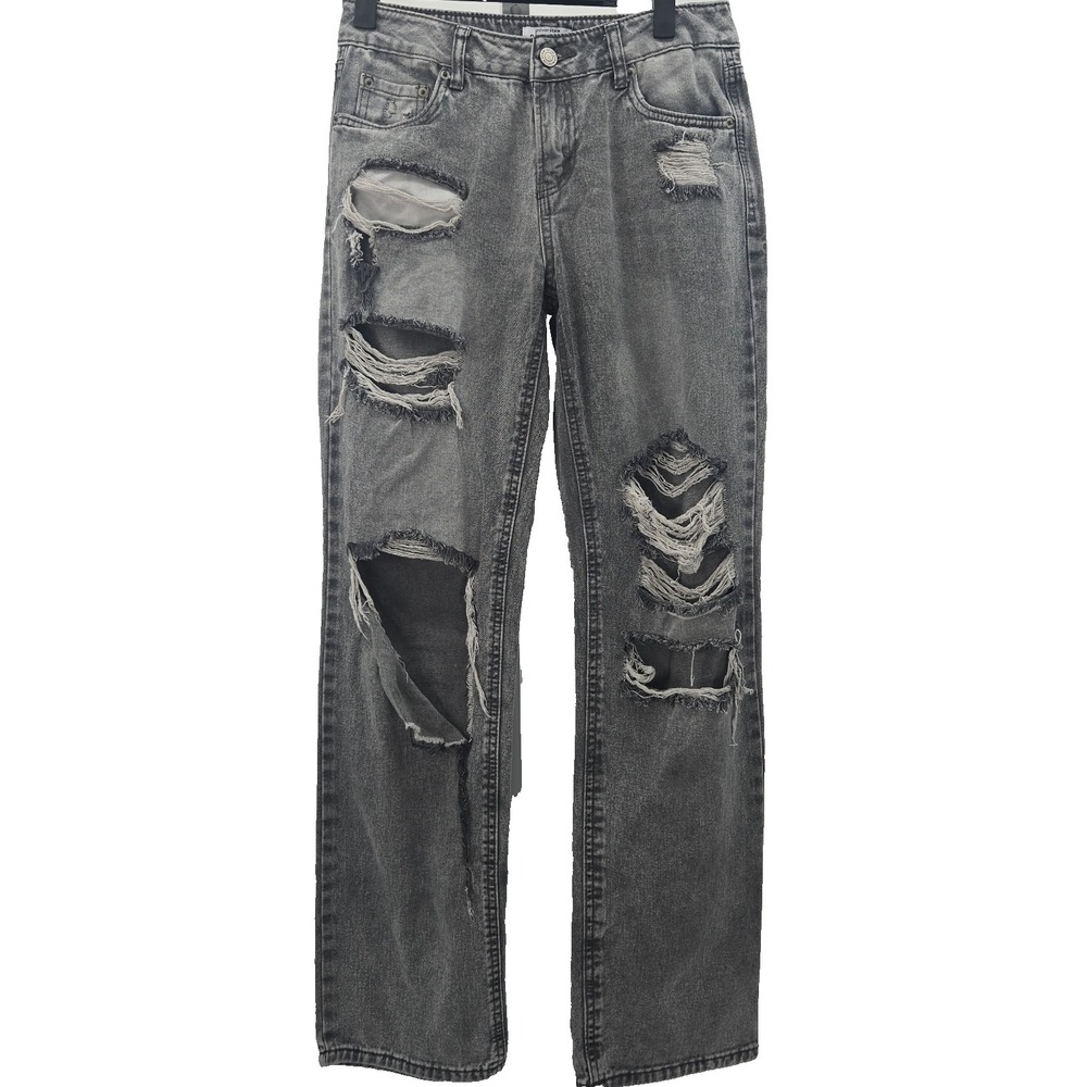 Refugee STRAIGHT Gray Destroyed Denim Junior Jeans Size 01